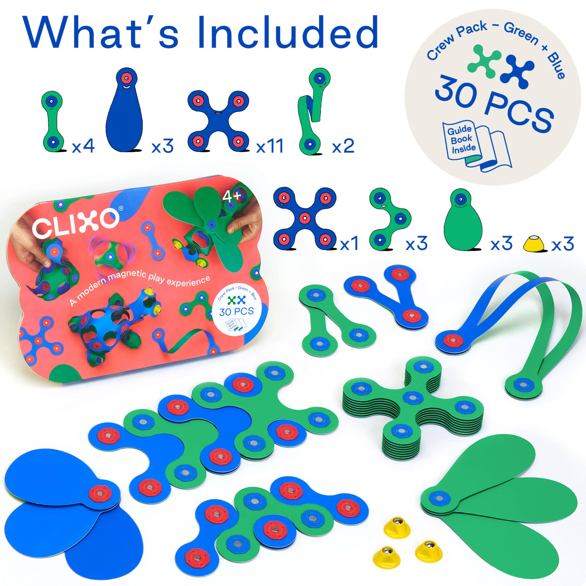 Clixo Crew Pack Magnetic Building Set: Blue/Green - Toy Polloi