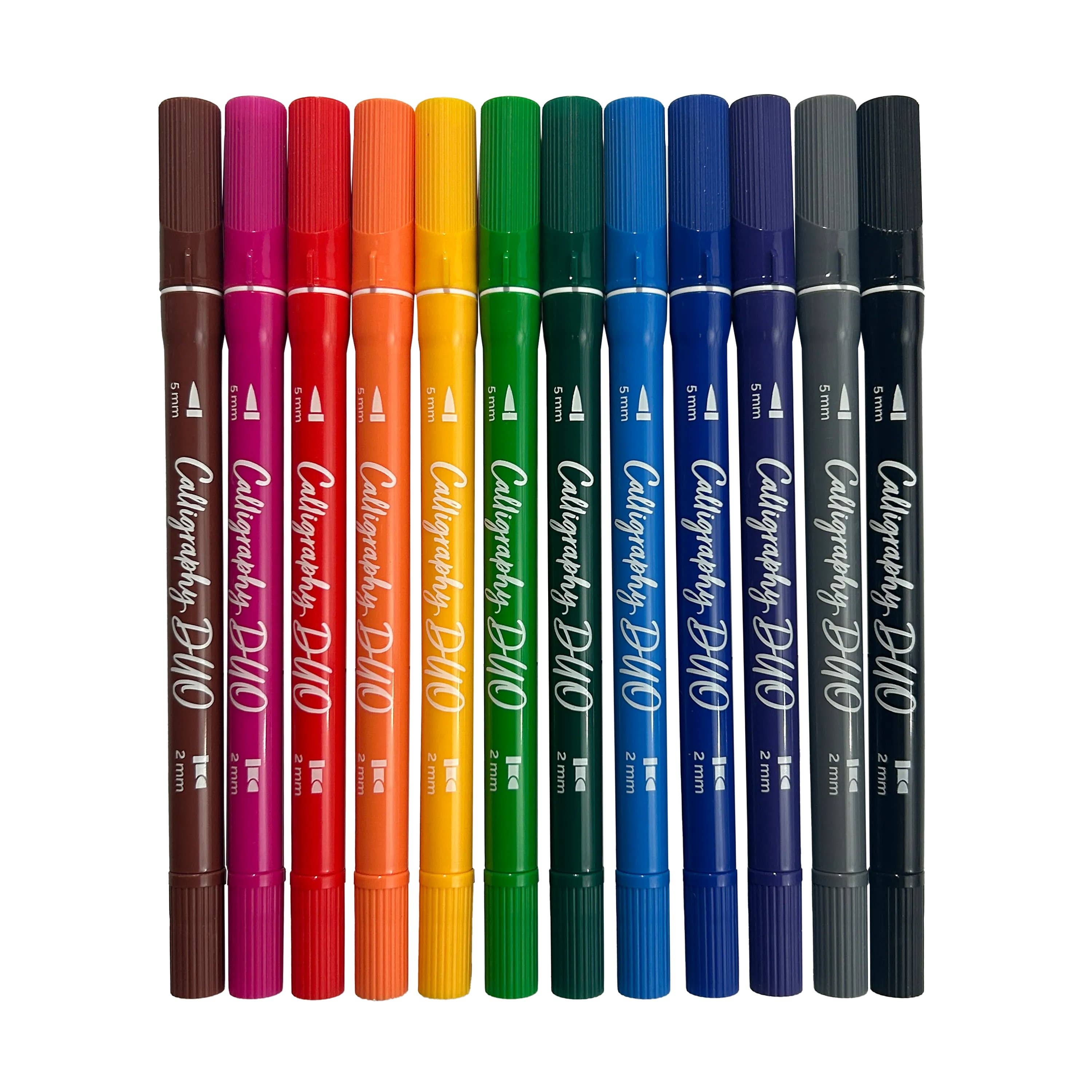 OOLY Calligraphy Duo Markers for arts and crafts, featuring two colorful markers with fine and broad tips for lettering and drawing.