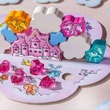 Unicorn Glitterluck Cloud stacking game by HABA USA with colorful cloud pieces for kids' fun and imaginative play.