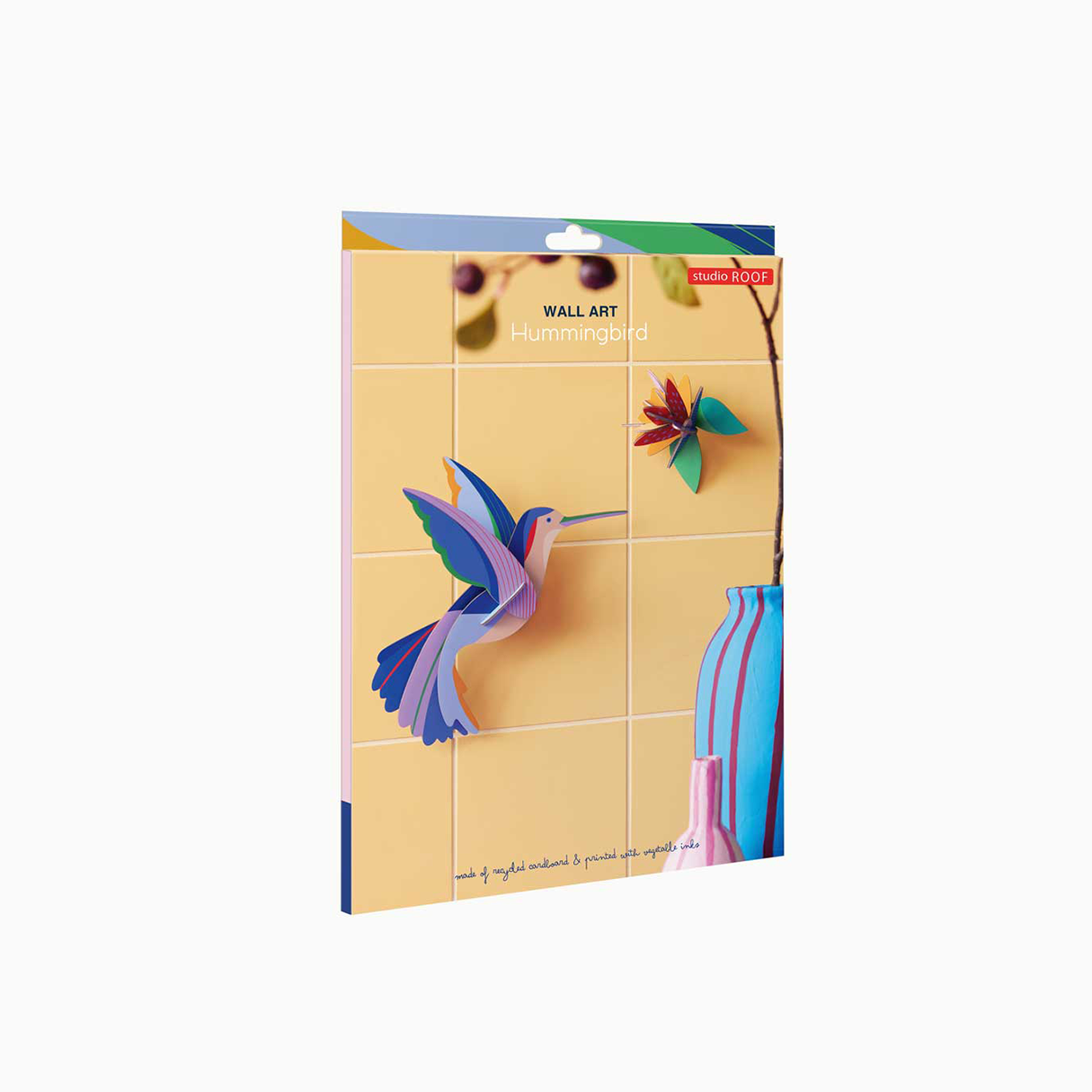 Hummingbird DIY 3D wall art kit by Studio Roof, showcasing colorful, intricate bird and floral craft pieces for arts and crafts projects.