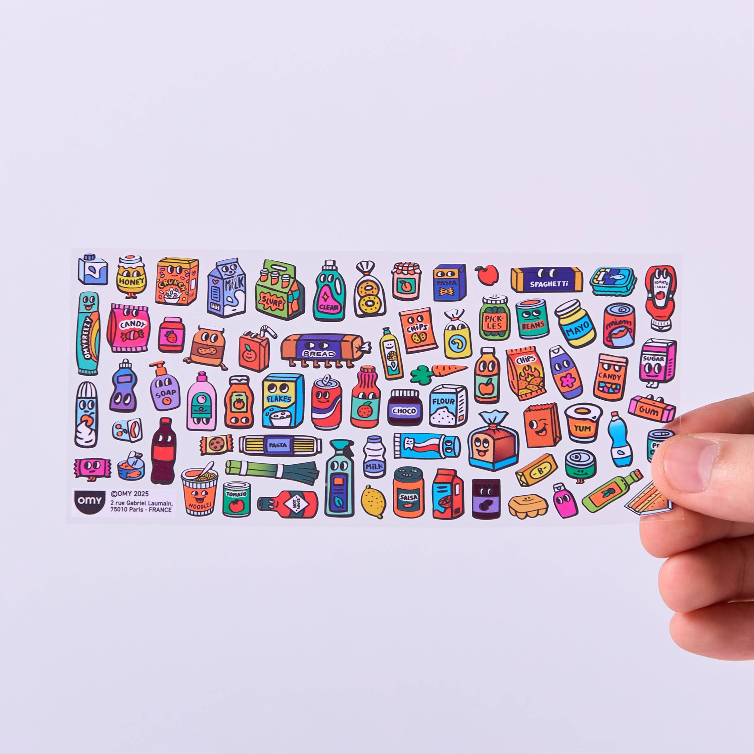 OMY arts and crafts Super Market Sticker Set featuring colorful food and shopping stickers for creative projects.