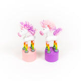 Colorful unicorn push puppet animal figurine by Jack Rabbit Creations, featuring a whimsical design and soft, squeezable material.
