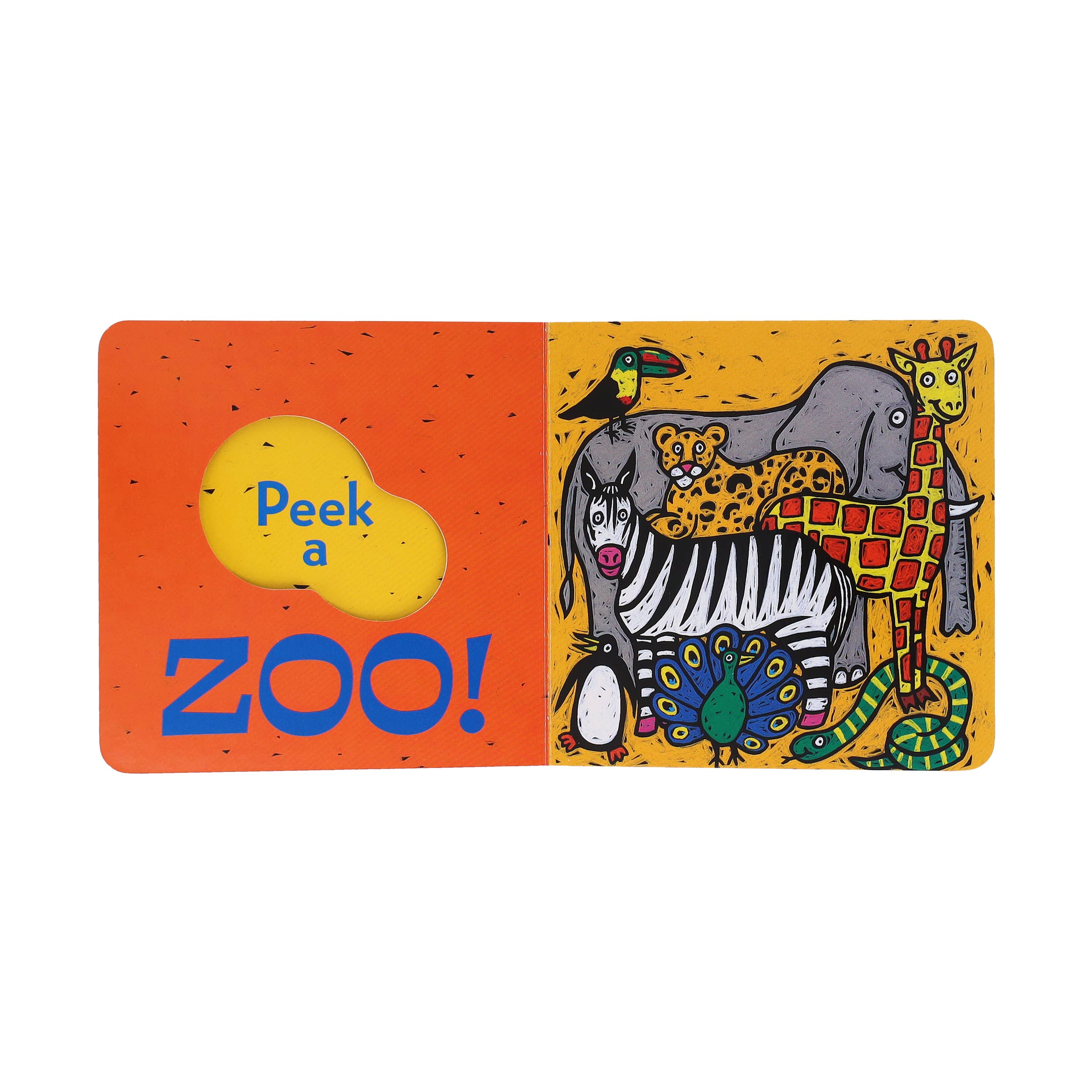 Children's book cover with 'Peek a Zoo!' text and illustrations of animals on a white background