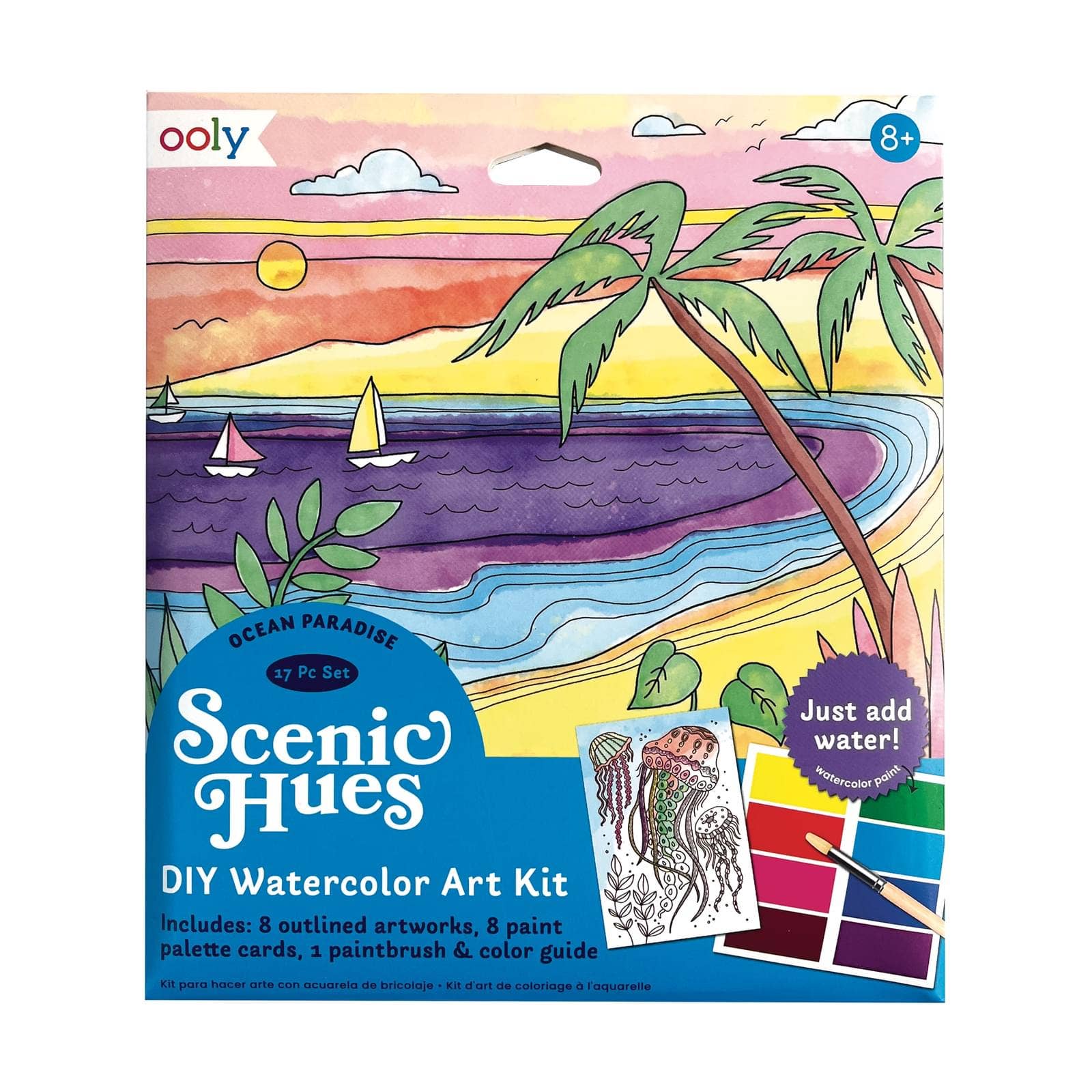 Ocean Watercolor Postcard Kit by OOLY featuring watercolor postcards and art supplies for creative arts and crafts projects.