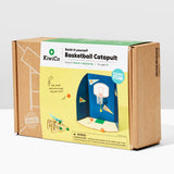 DIY Basketball Catapult Kit from KiwiCo STEAM, featuring colorful components and assembled catapult ready for fun basketball shots.