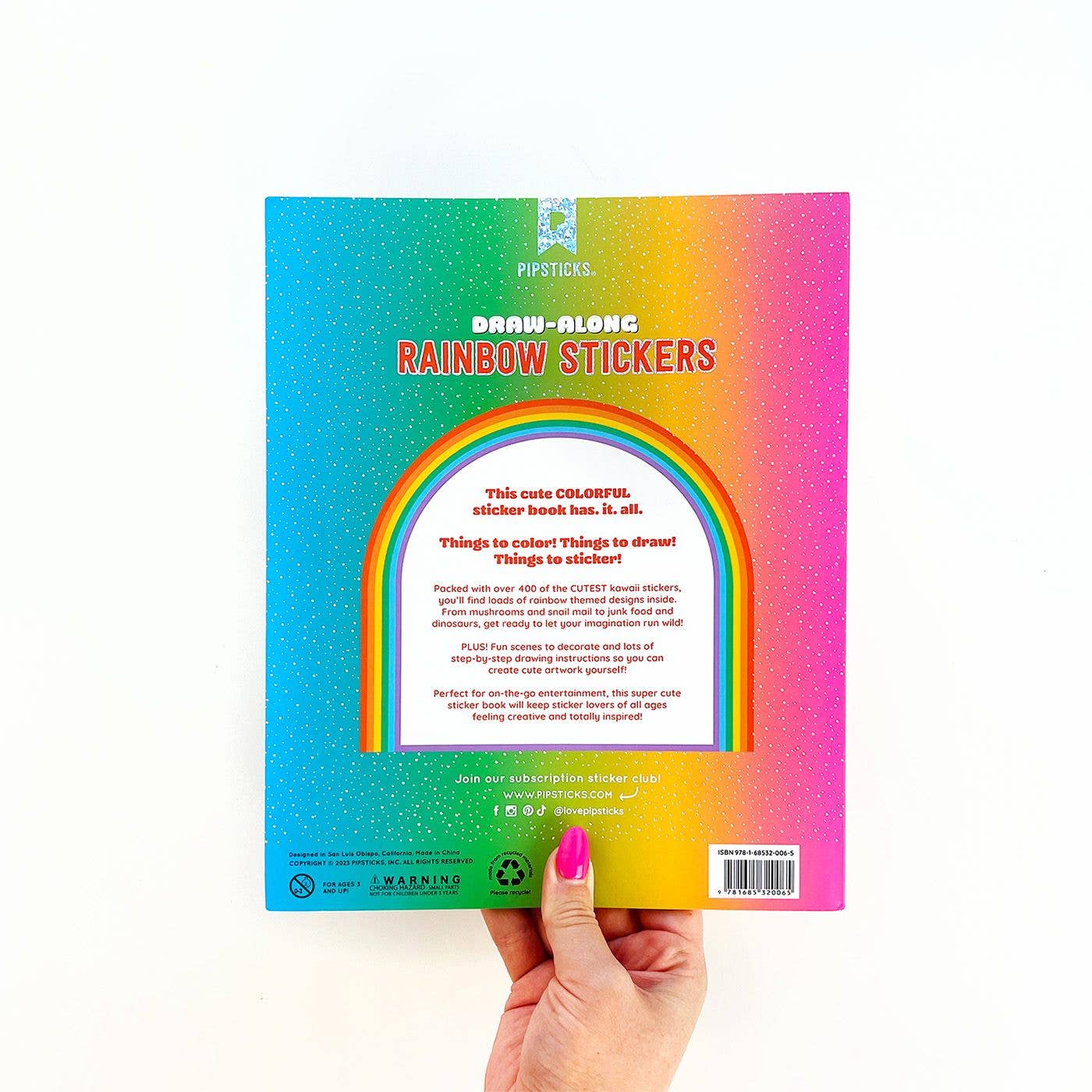 Draw-Along Rainbow Sticker Book by Pipsticks featuring colorful rainbow stickers for creative fun and decorating projects.