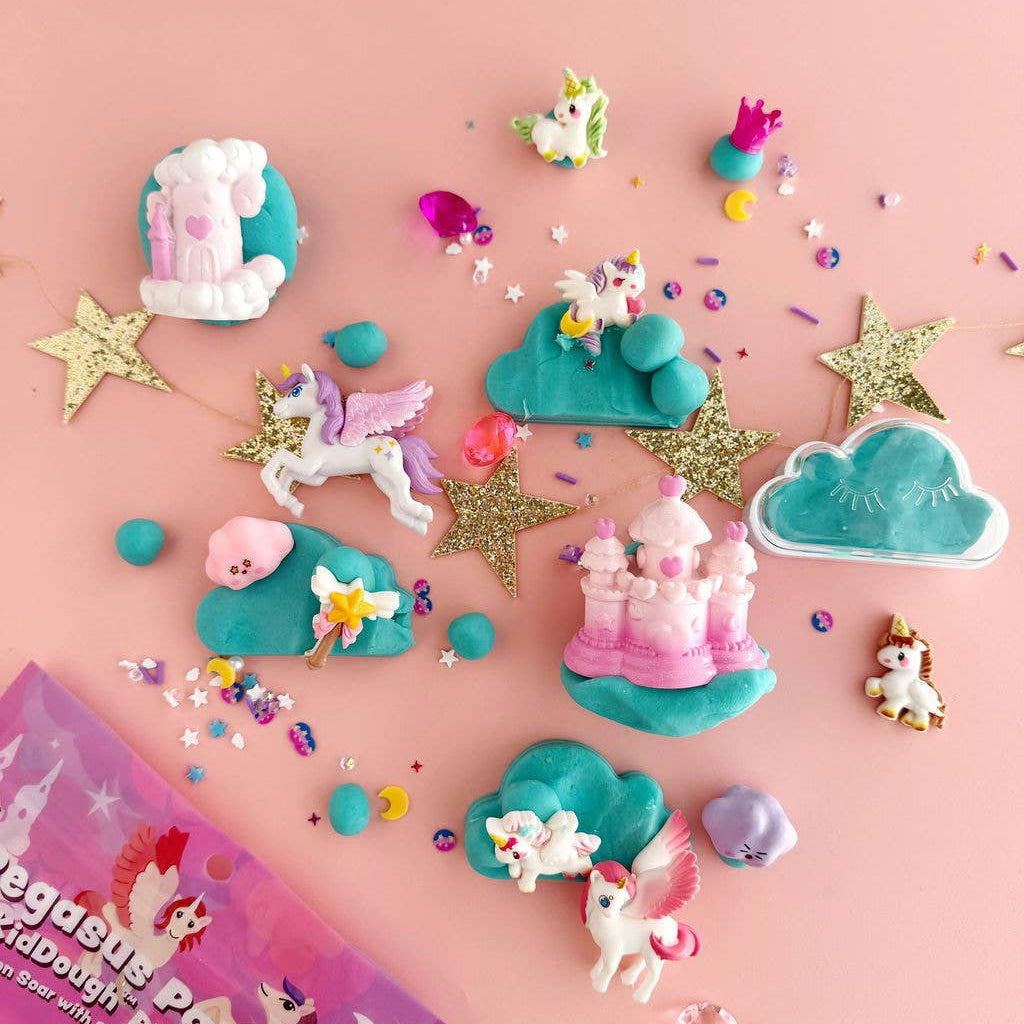 Colorful Earth Grown KidDoughs Pegasus Palace KidDough arts and crafts play kit with bright dough and creative building tools.