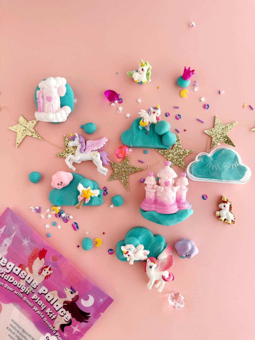 Colorful Earth Grown KidDoughs Pegasus Palace KidDough arts and crafts play kit with bright dough and creative building tools.