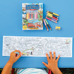 eeBoo arts and crafts double-sided colored pencils and vehicle mural set featuring vibrant colors and detailed vehicle illustrations.