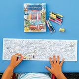 eeBoo arts and crafts double-sided colored pencils and vehicle mural set featuring vibrant colors and detailed vehicle illustrations.