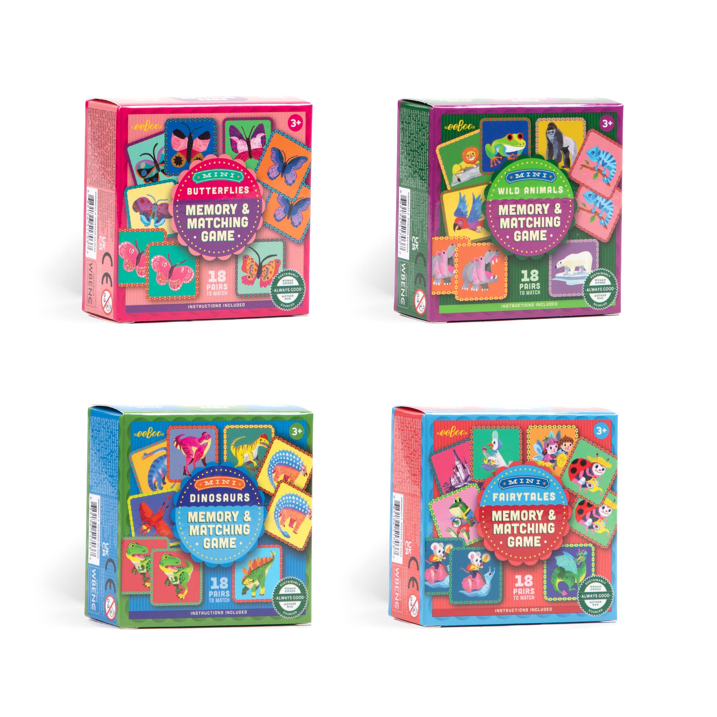 eeBoo Mini Memory Game with colorful cards featuring playful illustrations for children and family fun.