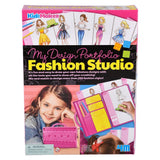 KidzMaker Fashion Design Portfolio by The Toy Network featuring colorful fashion sketches and art supplies for kids.