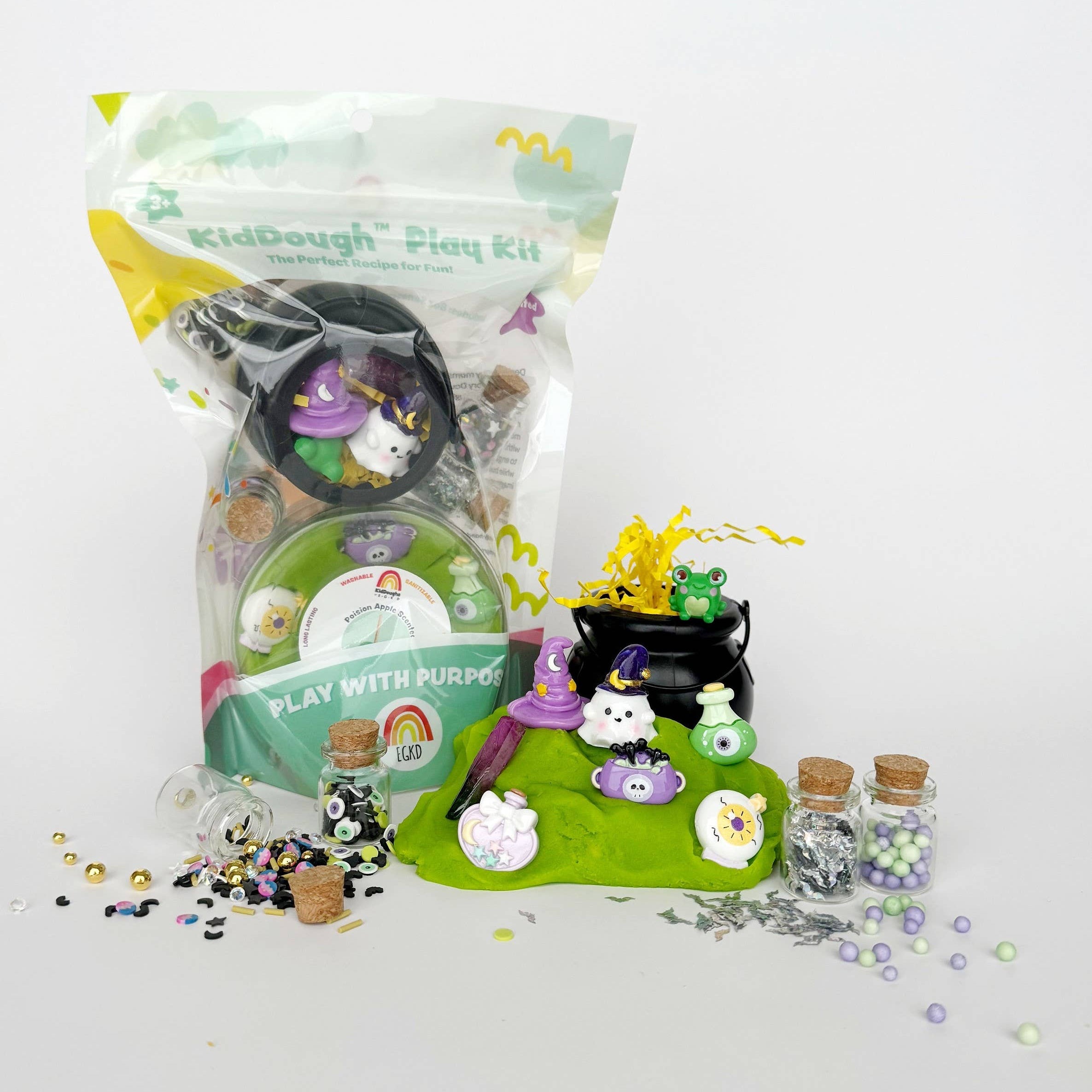 Earth Grown KidDoughs Spooky Potion KidDough Play Kit with colorful dough, potion bottles, and spooky-themed accessories for kids.