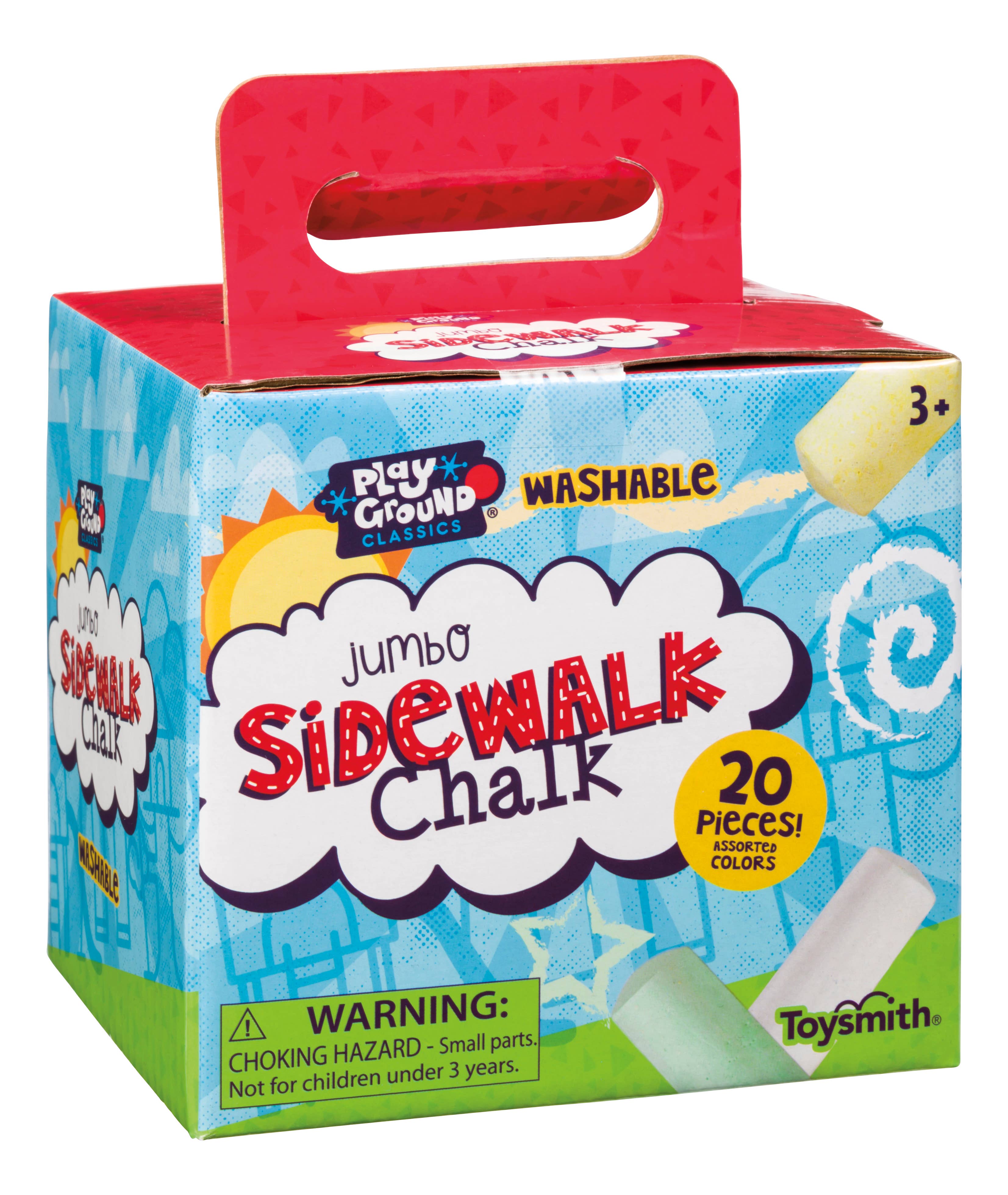 Colorful Toysmith jumbo sidewalk chalk sticks for outdoor drawing and creative play on pavement surfaces.