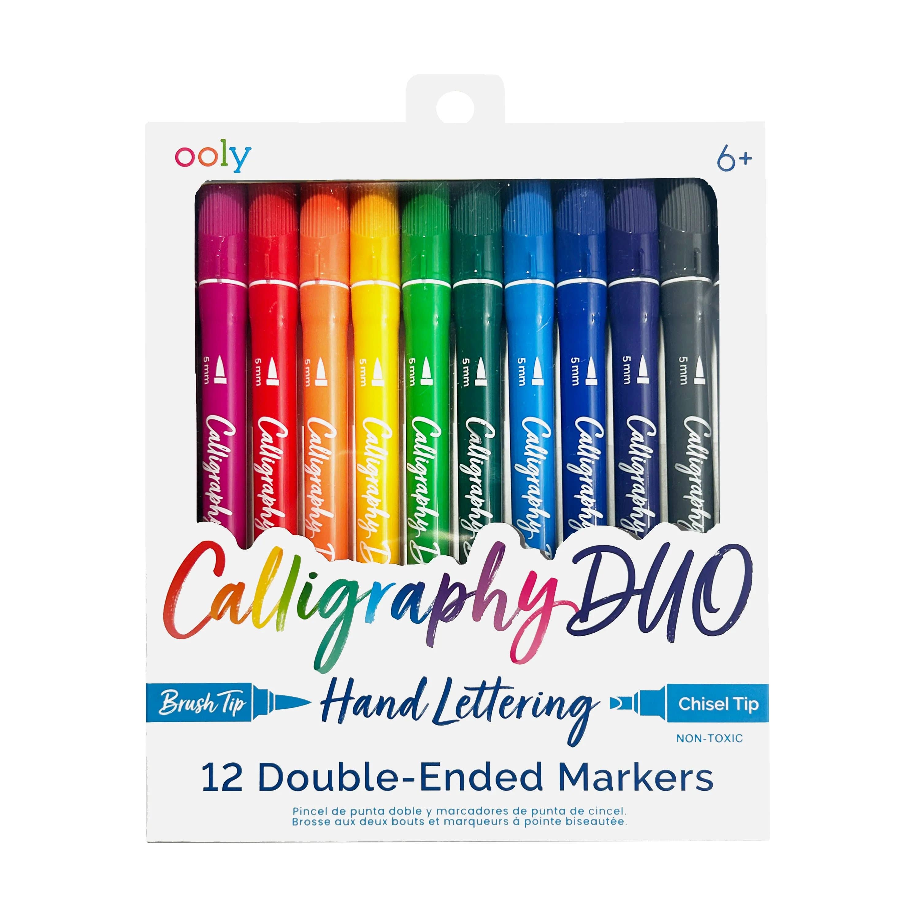 Set of OOLY Calligraphy Duo Markers for arts and crafts, featuring dual tips for elegant lettering and vibrant ink colors.