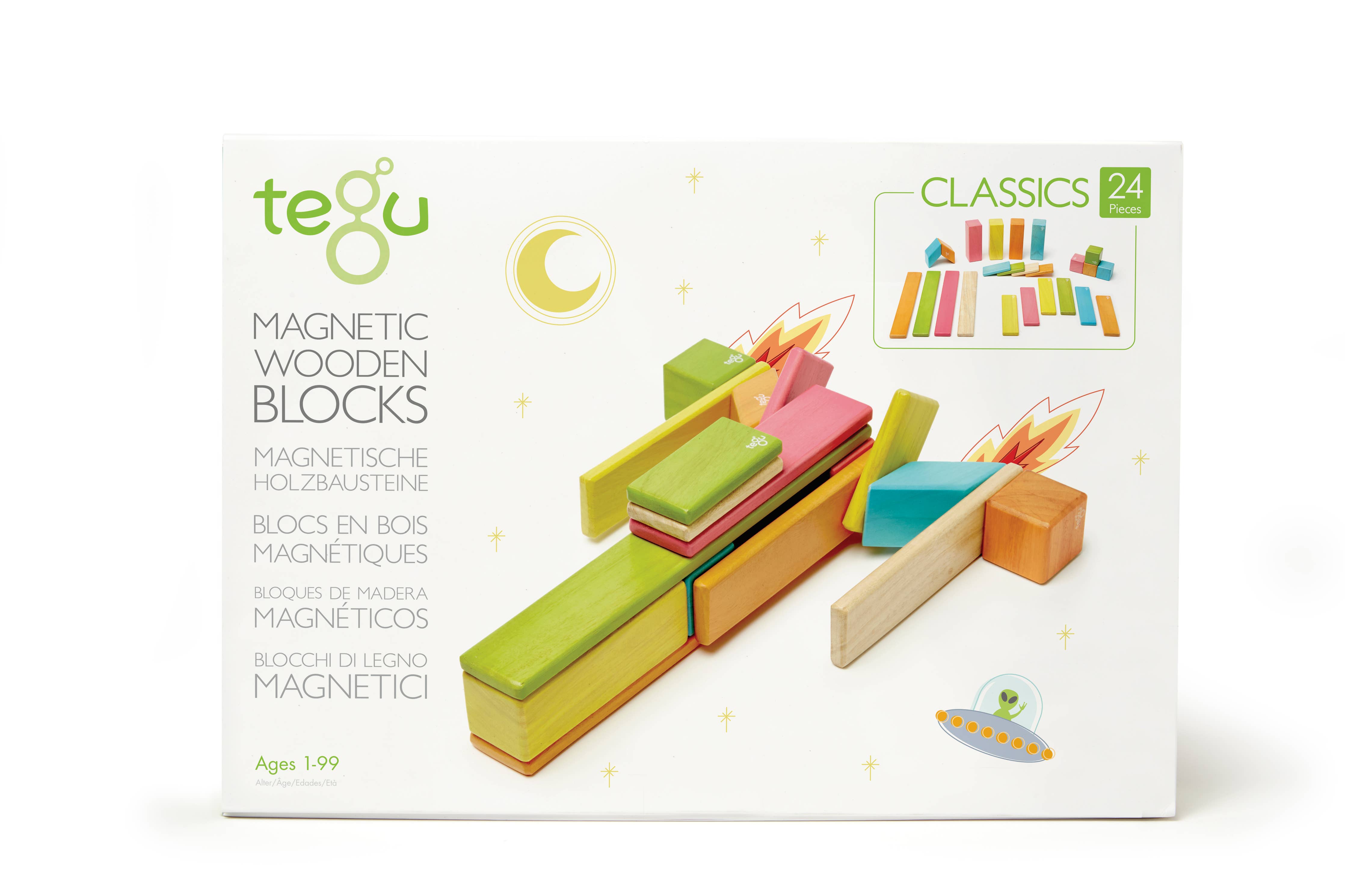 Tegu 24 Piece Magnetic Wooden Block Set: Tints - Toy Polloi