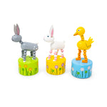 Wooden Duck and Bunny Push Puppets toys by Jack Rabbit Creations, featuring colorful, handcrafted animal puppets for children.