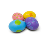 Wooden egg shakers toy by Jack Rabbit Creations, showing colorful, smooth wooden eggs perfect for children's musical play.