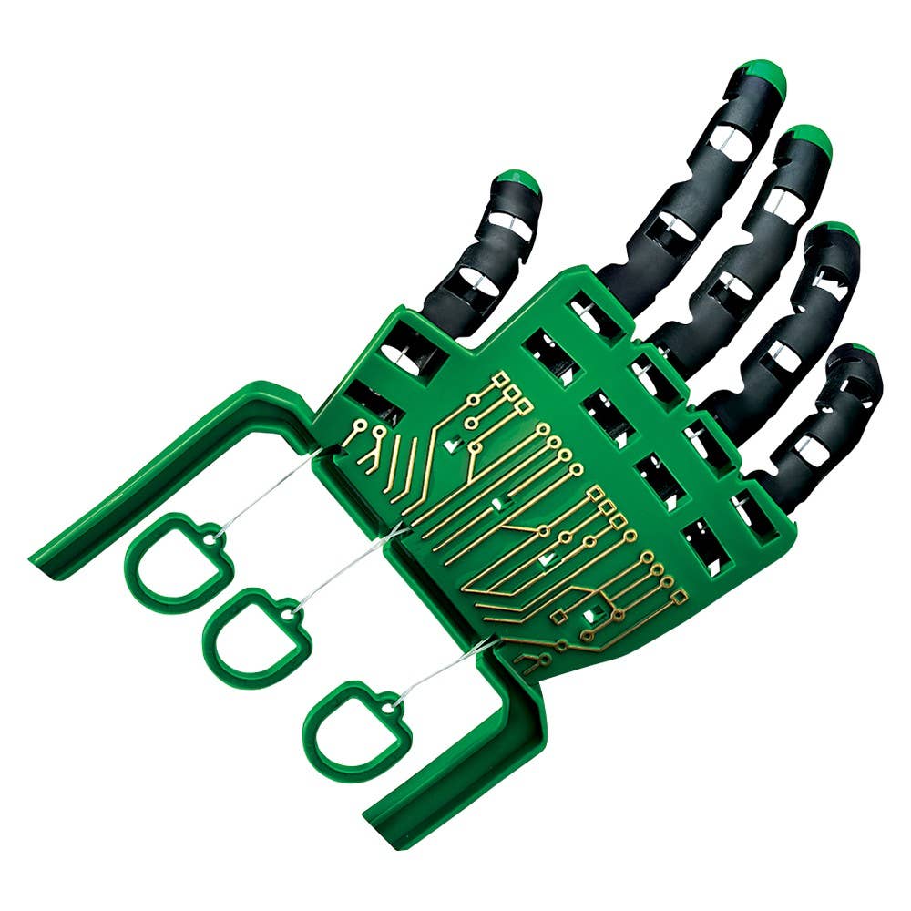 KidzLabs Robotic Hand Kit from The Toy Network, STEAM educational kit with assembled robotic hand and building components.