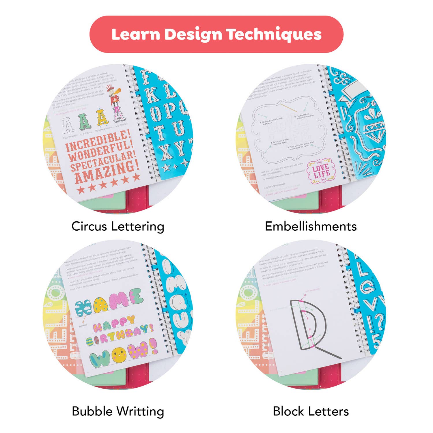 Colorful cover of The Lovely Book of Lettering arts and crafts book by Tiger Tribe, featuring creative lettering designs and illustrations.