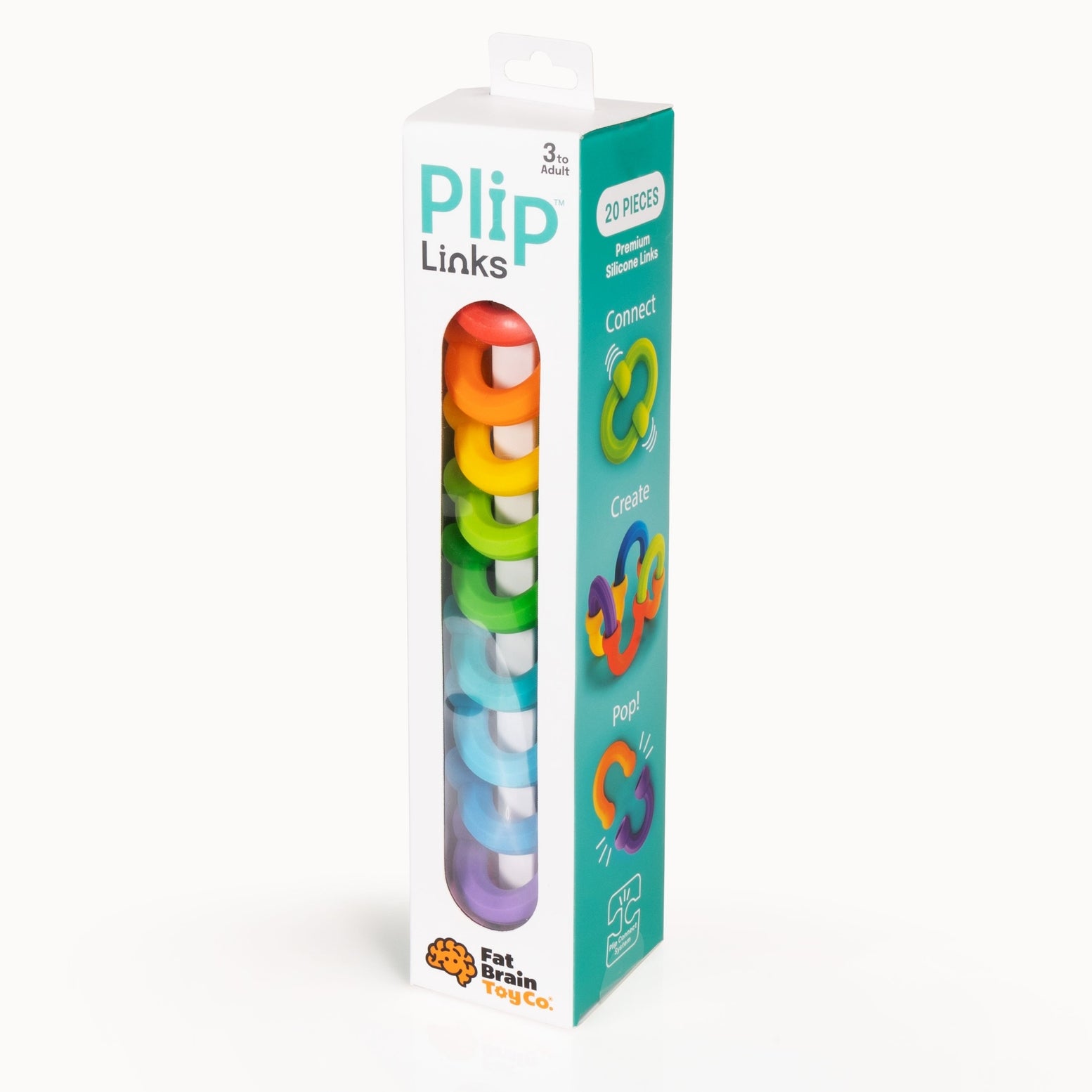 Colorful Plip Links building set by Fat Brain Toy Co. featuring interconnected plastic links for creative construction and play.