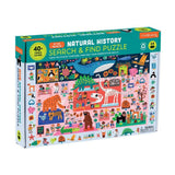 Natural History Museum Search & Find Puzzle by Mudpuppy showing colorful puzzle pieces and detailed museum scene for children.
