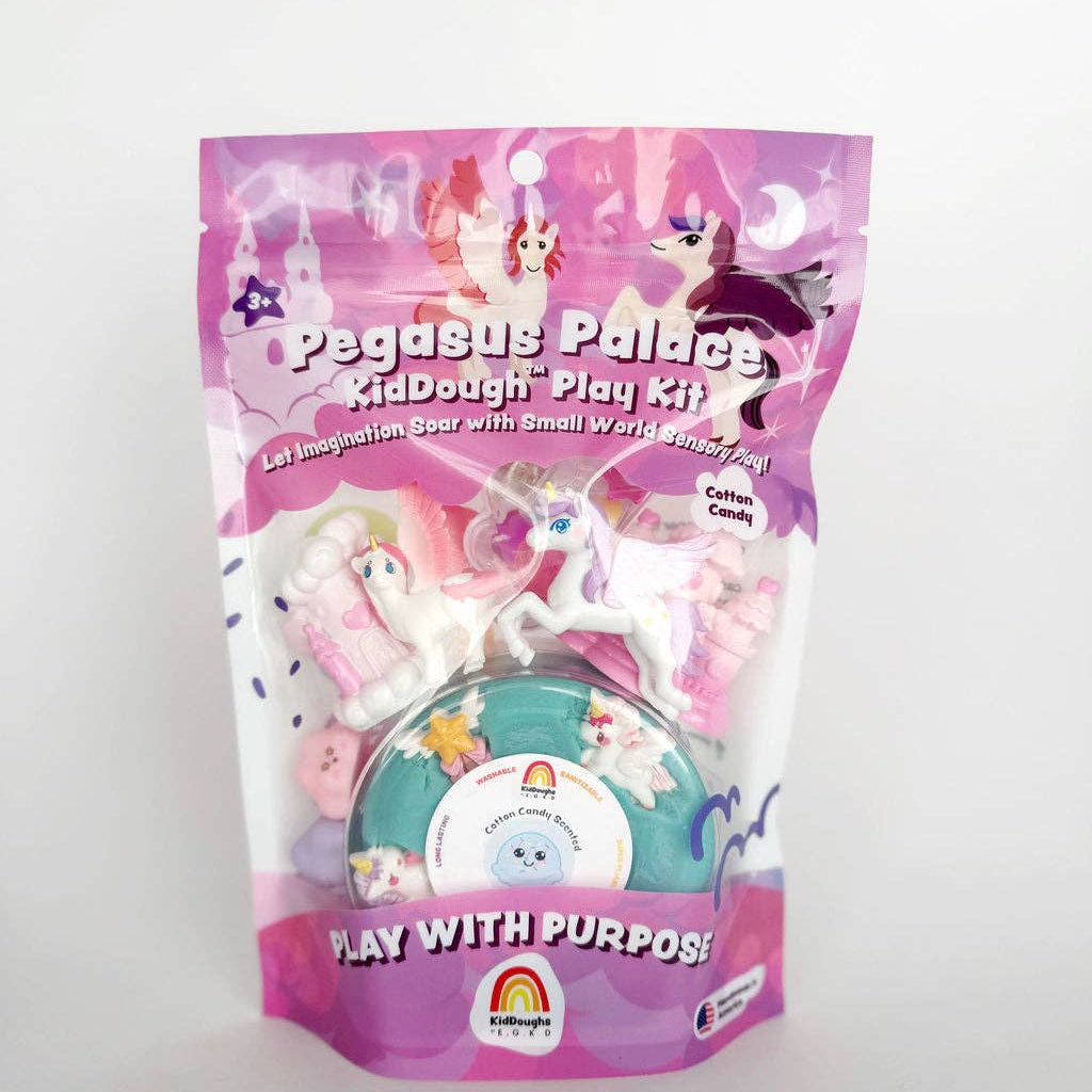 Earth Grown KidDoughs Pegasus Palace KidDough arts and crafts play kit with colorful dough and fantasy-themed accessories for kids.