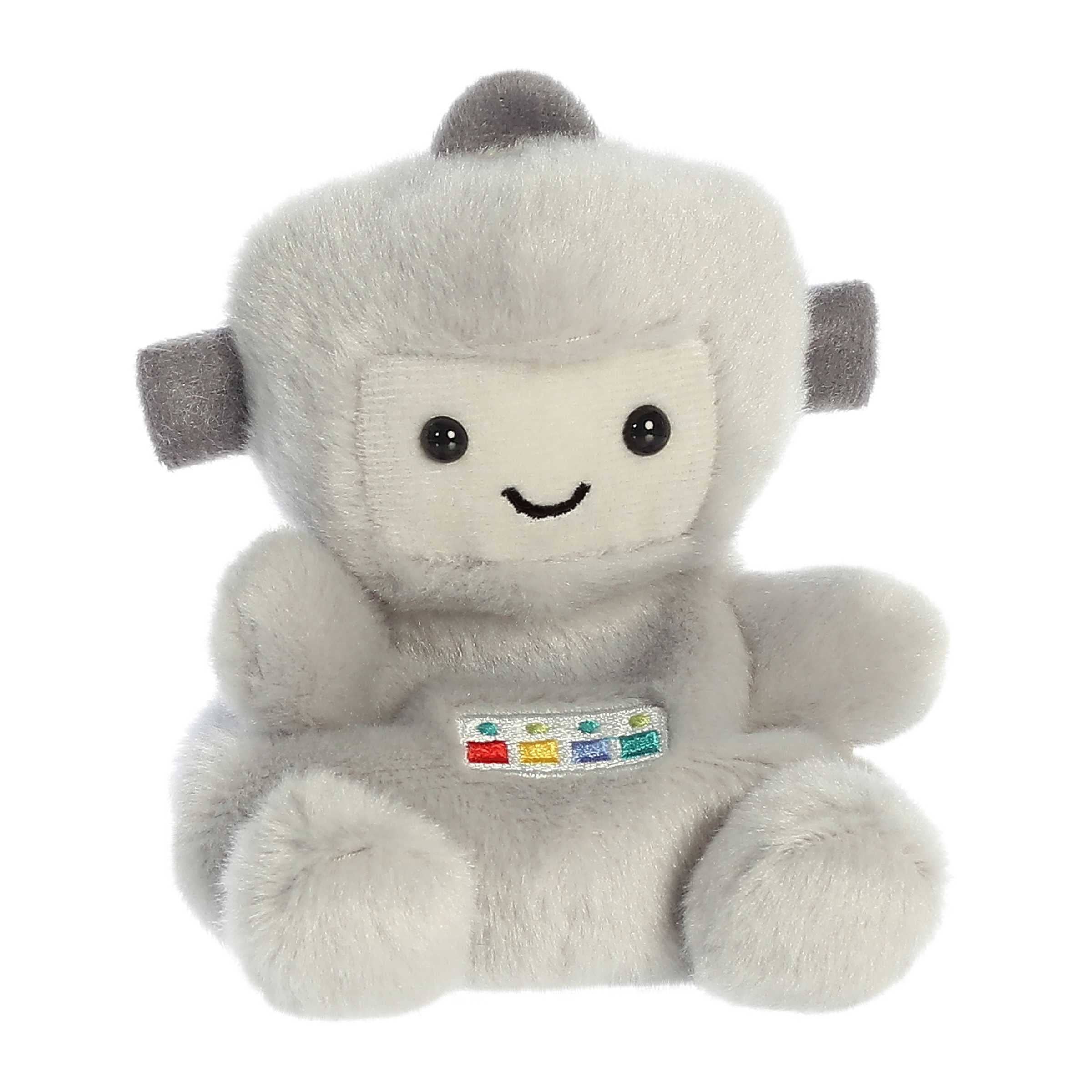 Colorful Robot Palm Pals plush toy from The Honey Den featuring a soft, cuddly robot character with bright fabric details.