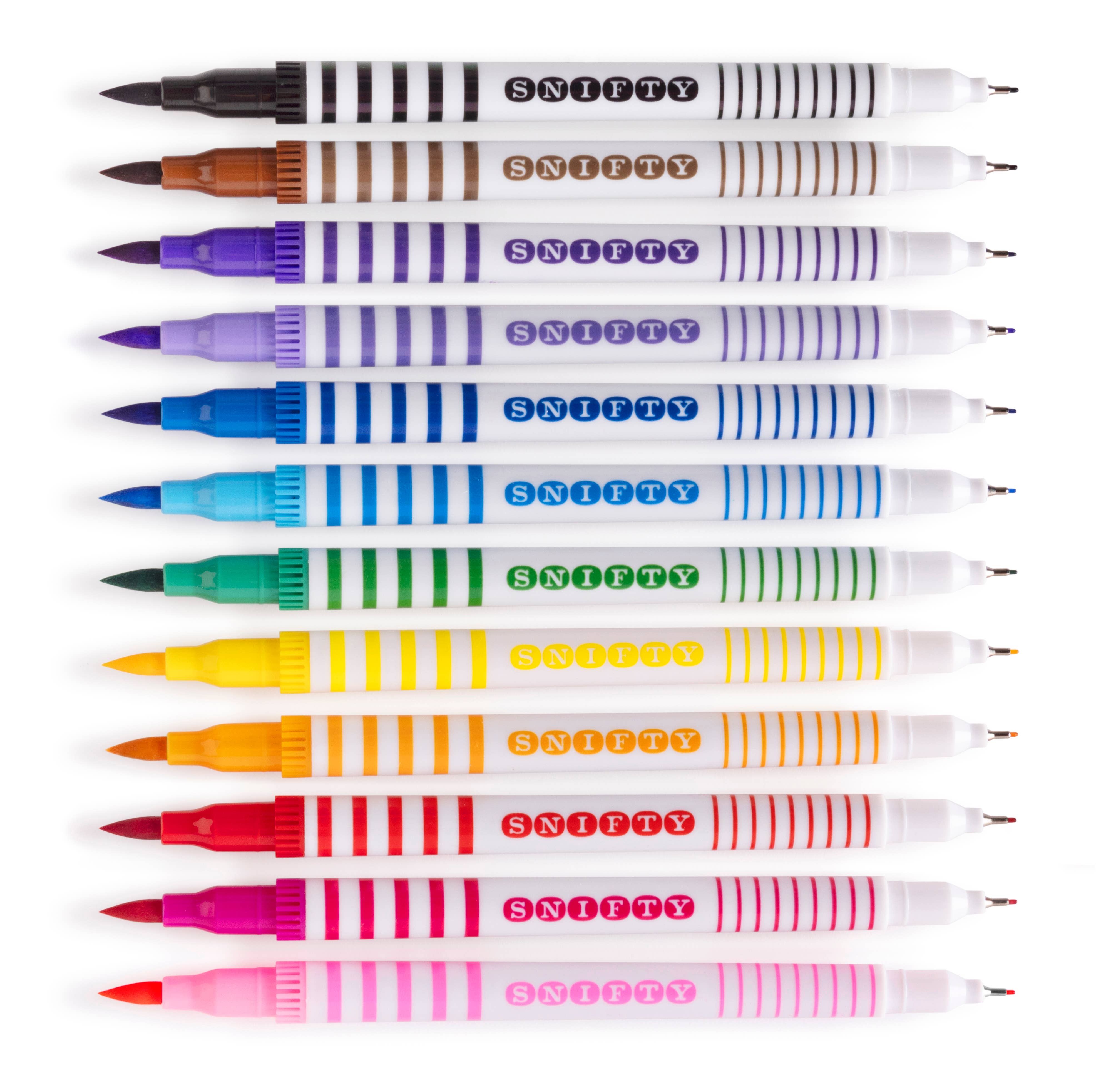 SNIFTY arts and crafts dual-ended brush and fine tip marker set with colorful markers and brushes on a white background.