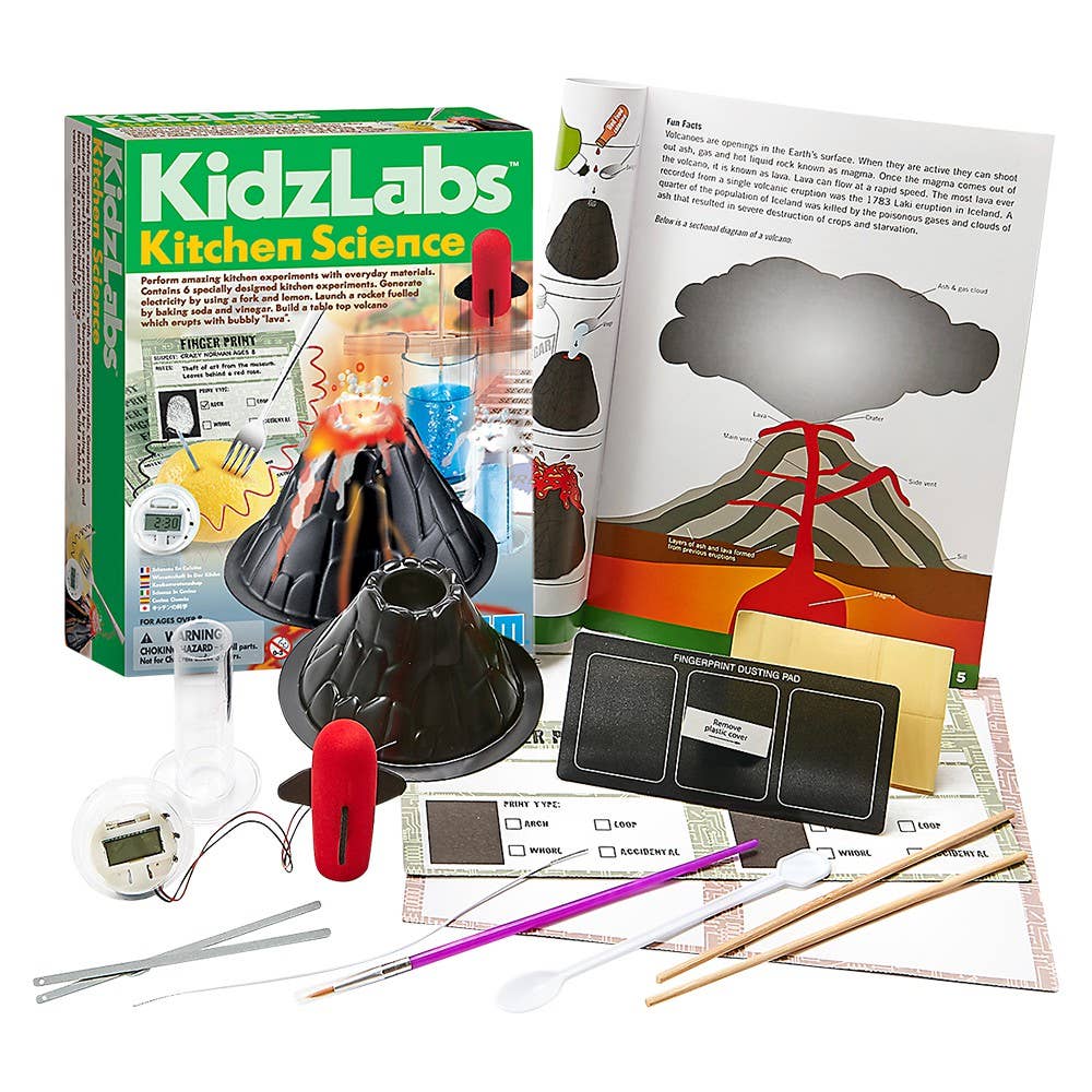 KidzLabs Kitchen Science Kit by The Toy Network with colorful science tools and ingredients for fun STEAM experiments at home.