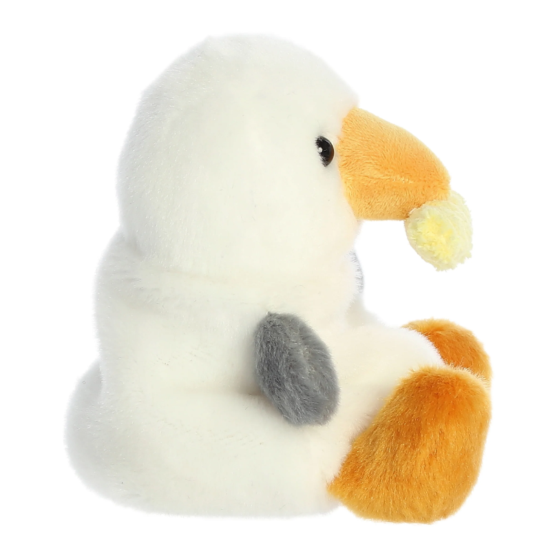 Soft Palm Pals plush toy featuring a seagull with fry palm palm design, perfect for cuddling and display.