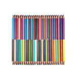 Rainbow 25 double-sided colored pencils by eeBoo arranged in a row, showcasing vibrant colors for arts and crafts projects.