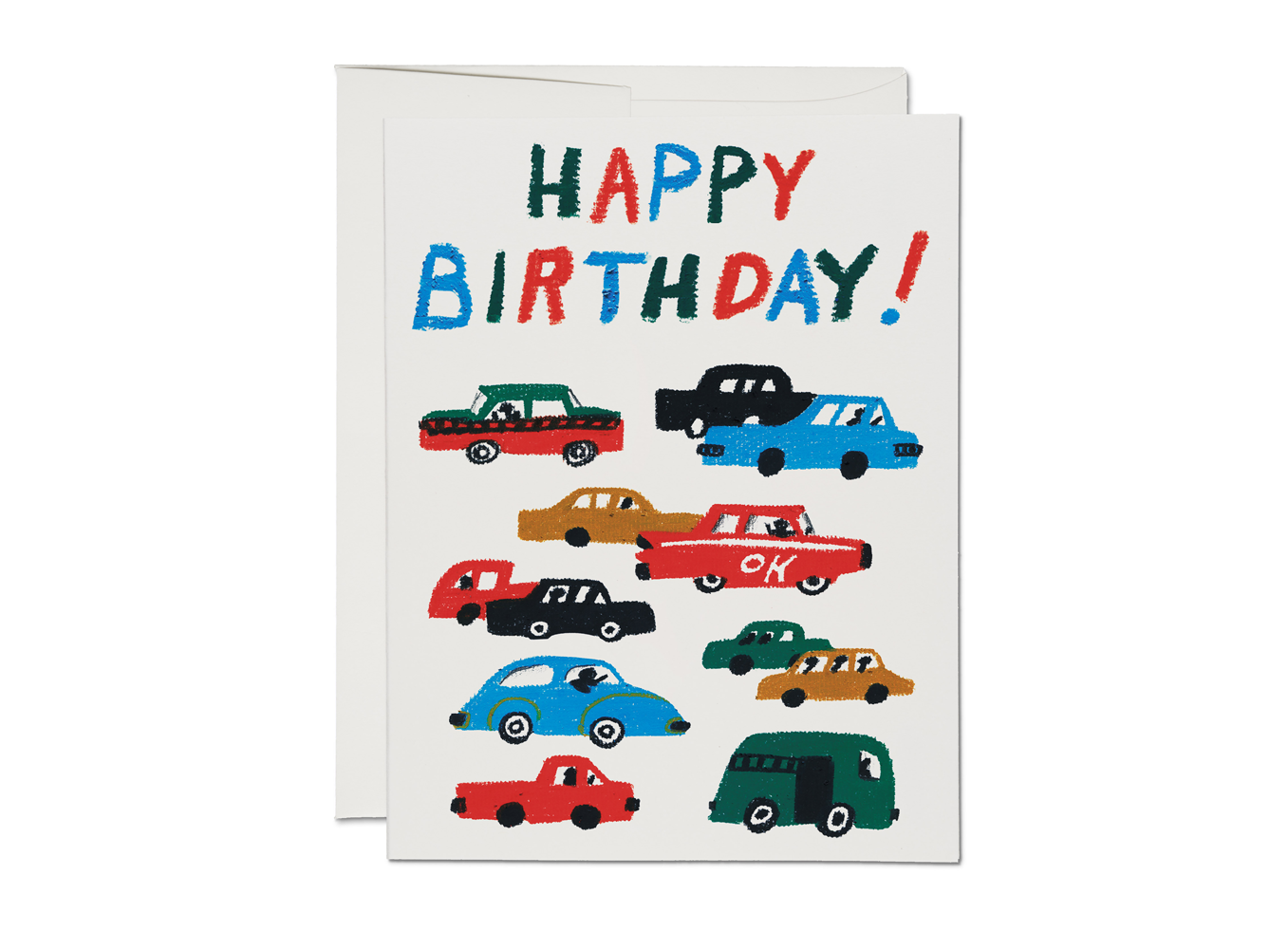Colorful Cars Birthday Card from Red Cap Cards, featuring playful vehicle illustrations for celebrating birthdays.