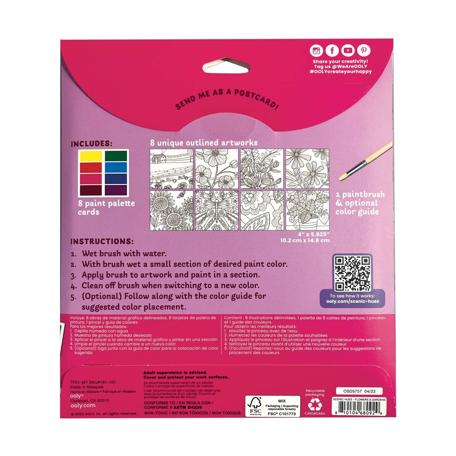 Watercolor postcard kit featuring art supplies and colorful postcards from OOLY's garden-themed arts and crafts collection.
