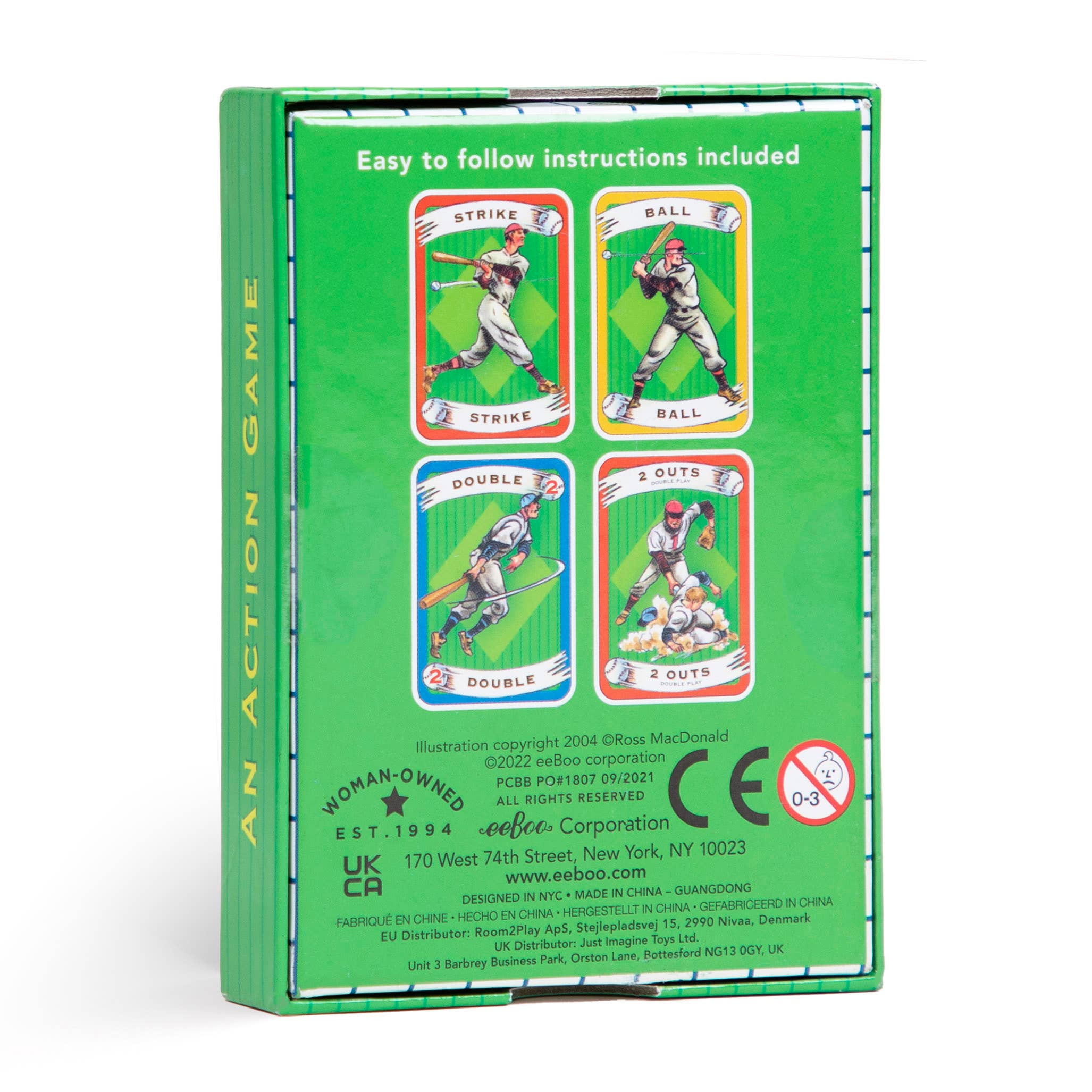 EeBoo Baseball Card Game featuring colorful playing cards with baseball-themed illustrations for fun card gameplay.