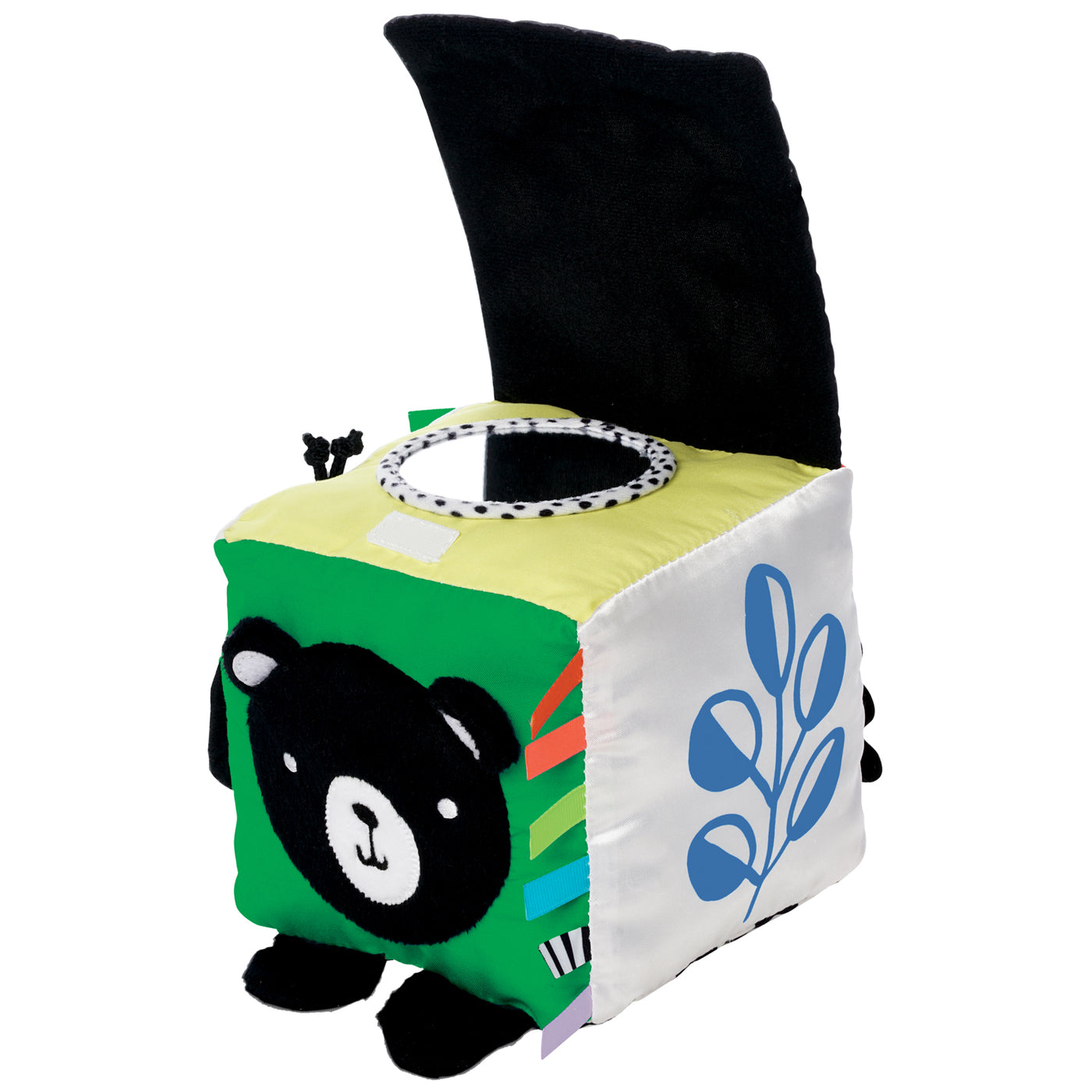 Manhattan Toy Wimmer Baby Discovery Cube with colorful, textured sides and engaging baby-friendly features.