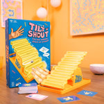 Tilt & Shout game by Big Potato Games featuring colorful game pieces and a game board for family fun and interactive play.