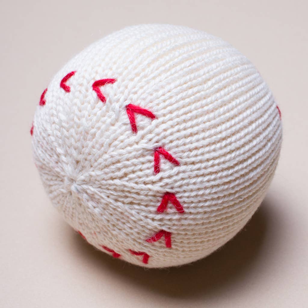 Organic Baby Toy - Baseball Rattle (Handmade): 2.5" d - Toy Polloi