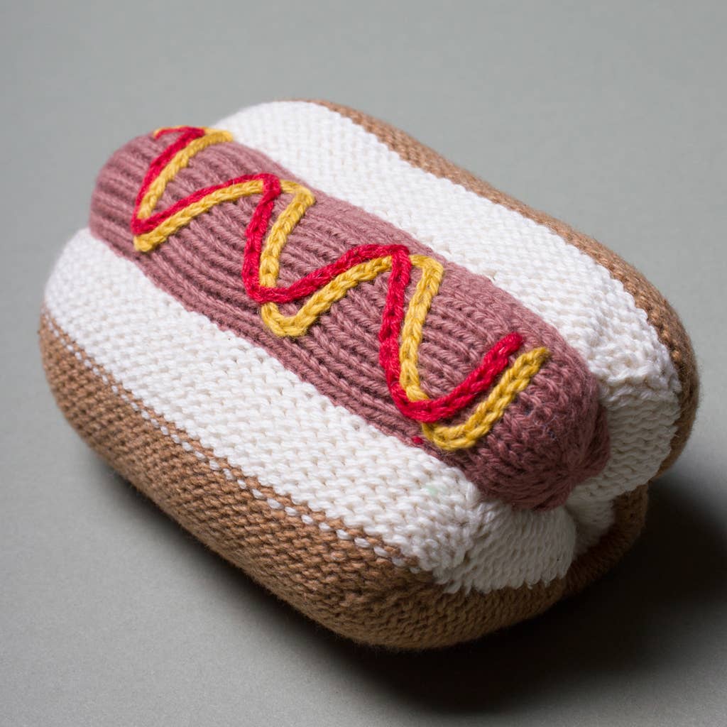 Hand Knit Hot Dog Rattle