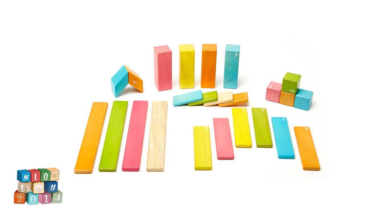 Tegu 24 Piece Magnetic Wooden Block Set: Tints - Toy Polloi