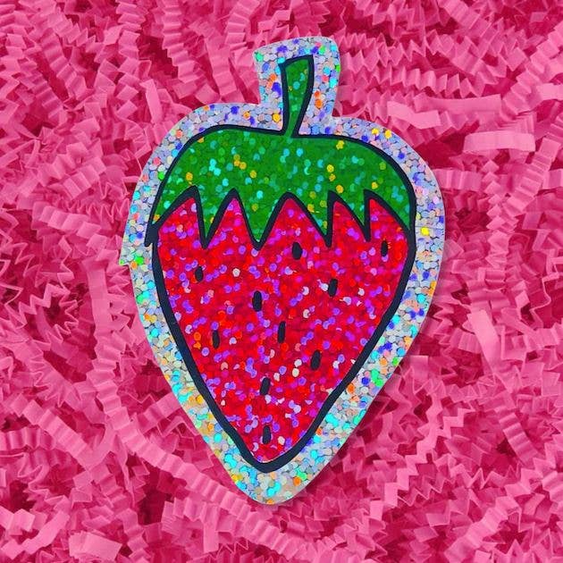 Glitter Strawberry Sticker - Toy Polloi